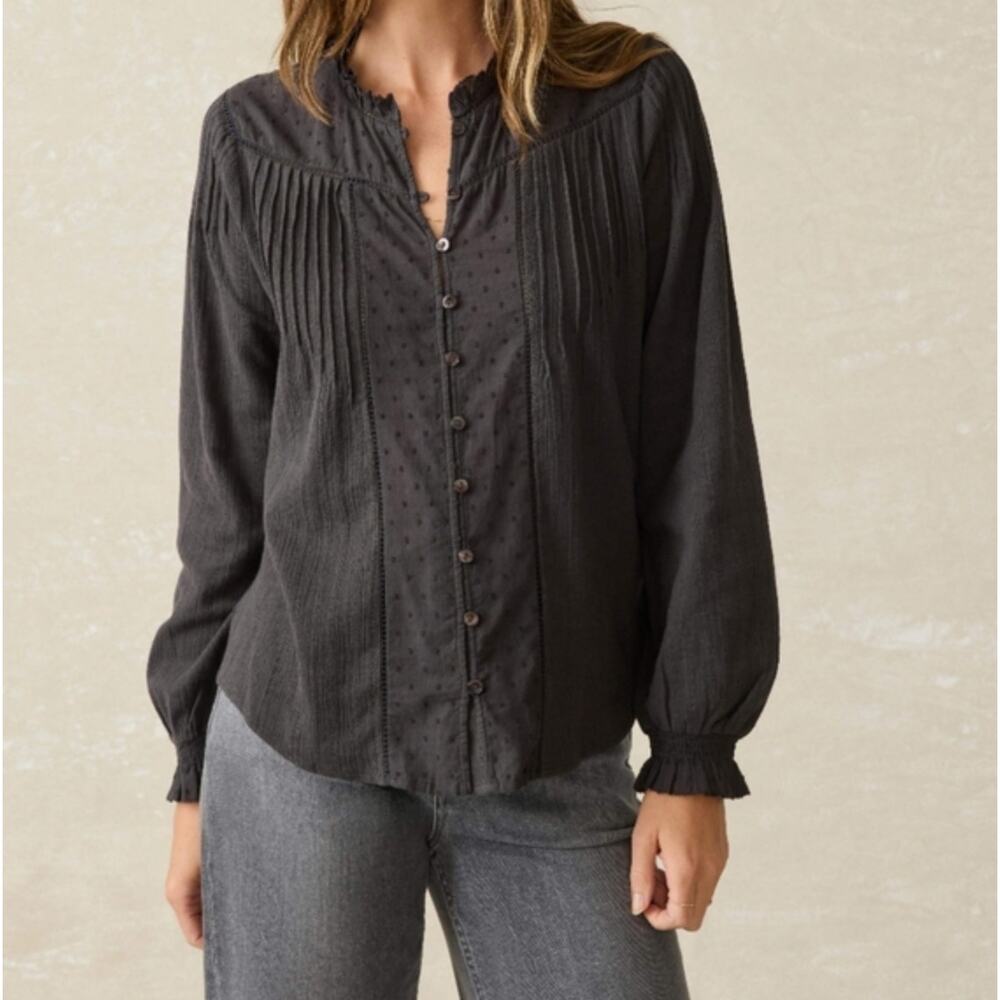 Faherty Willa Black Long Sleeve‎ Peasant Top